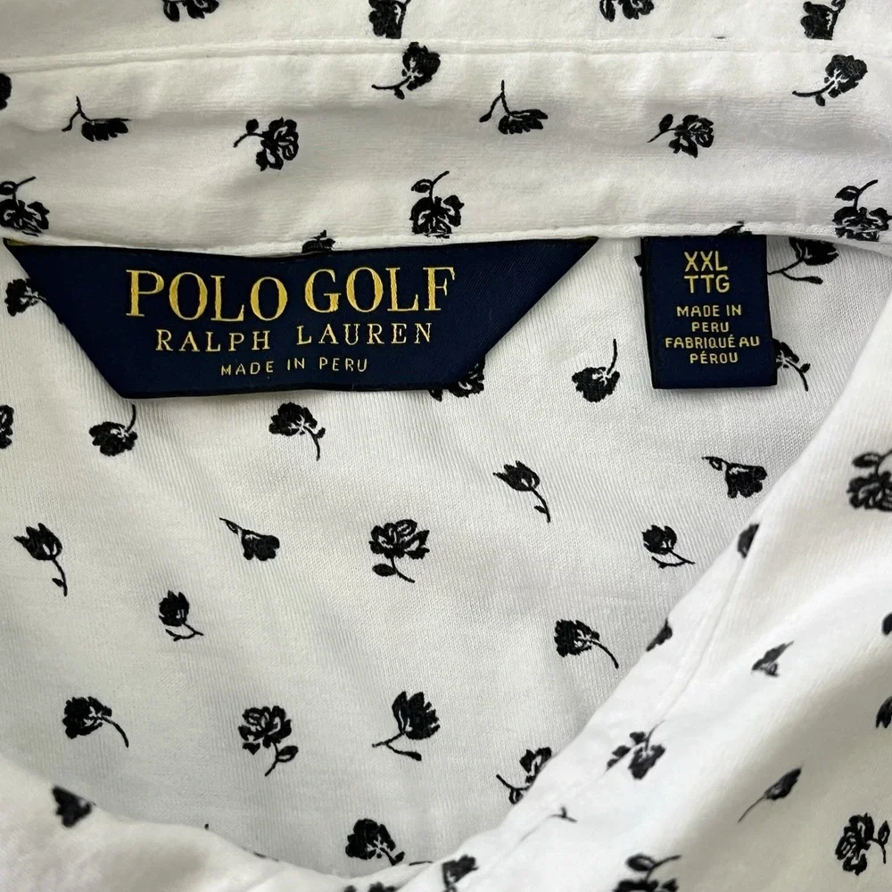Polo Golf Ralph Lauren Polo Shirt XXL White Black Floral Print Cotton Preppy Dad